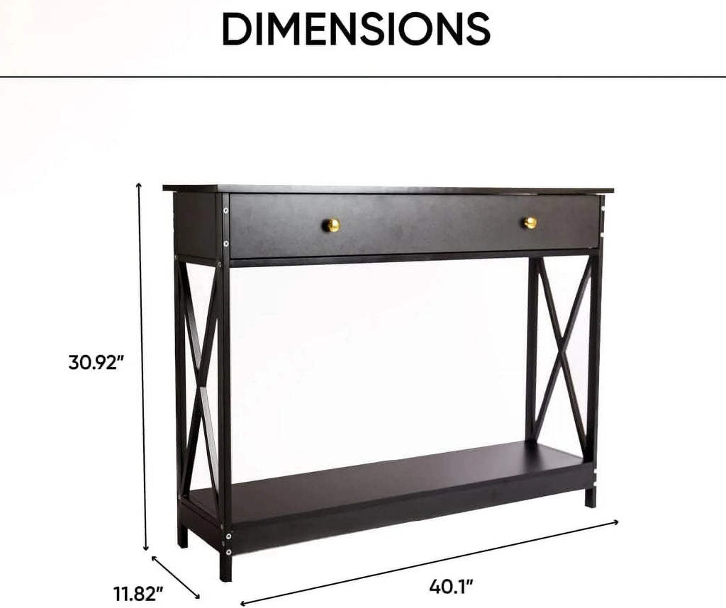 Narrow Wood Sofa Table with Drawer and Shelf J424436