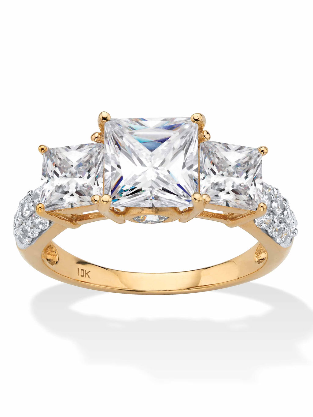 Princess-Cut Cubic Zirconia 3-Stone Engagement Ring 3.06 TCW in Solid 10k Yellow or White Gold T7109