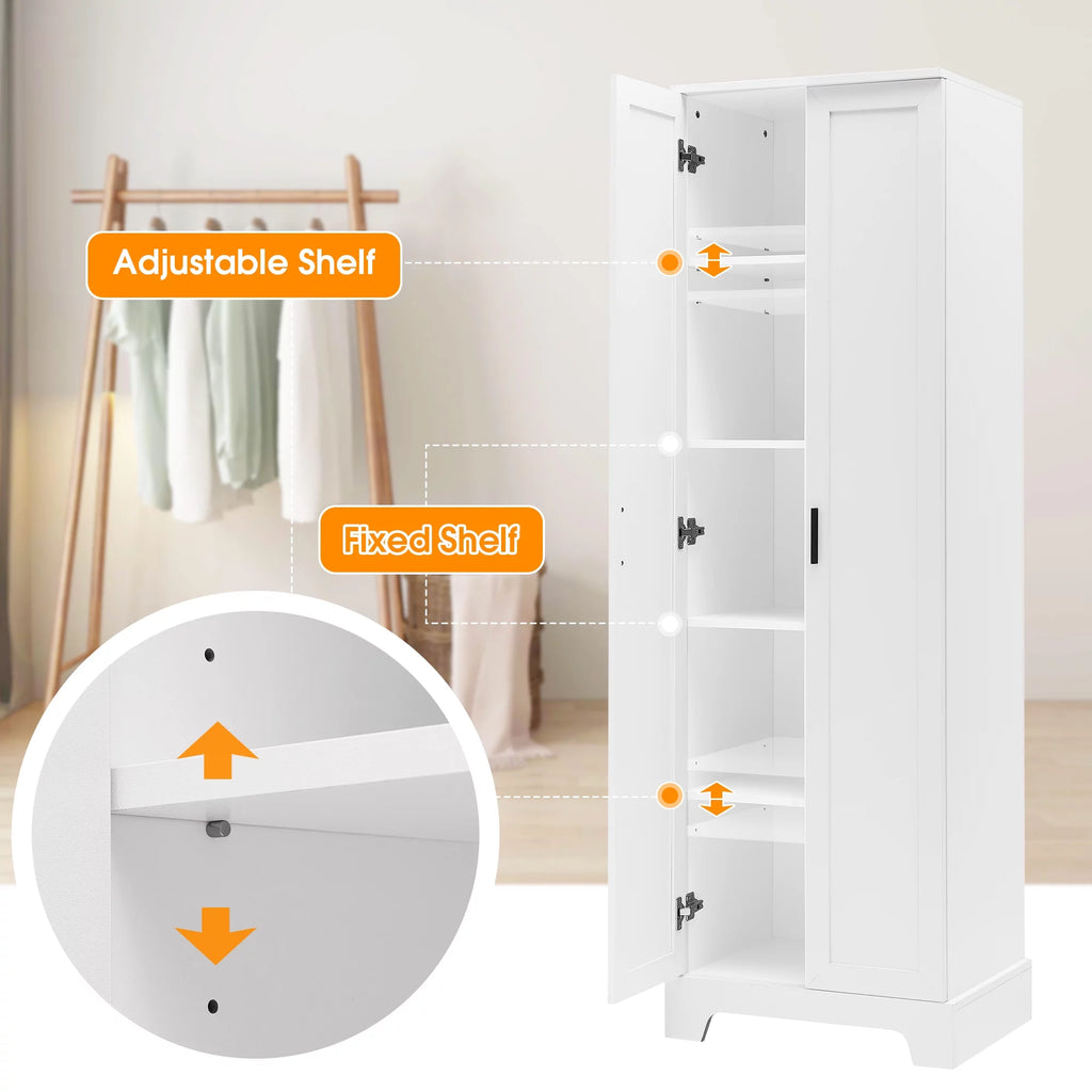 Tall Wood Bathroom Storage Cabinet with Adjustable Shelves B41266