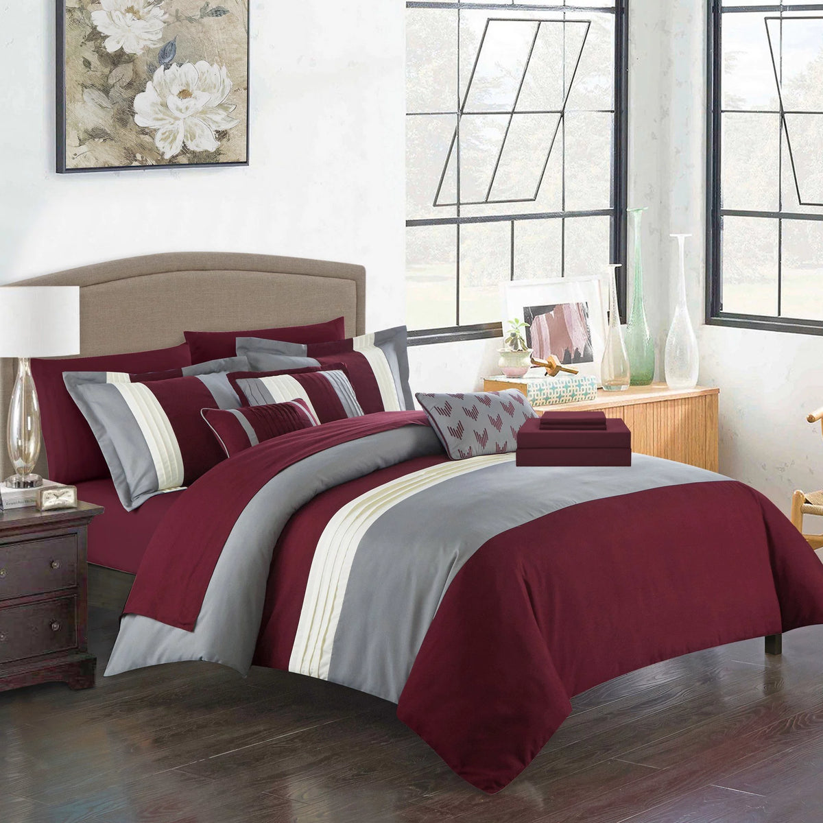 Burgundy King 10 Pieces Microfiber Comforter Set O949