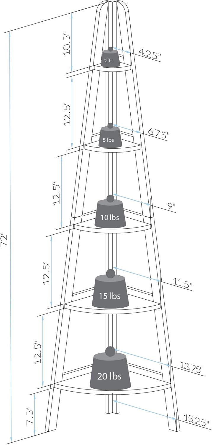 White 5-Shelf Corner Ladder Bookcase O2983