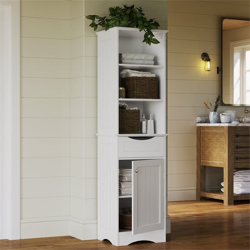 Gray Ashland Bathroom Freestanding Storage Cabinet with Three Open Shelves and Drawer C762643