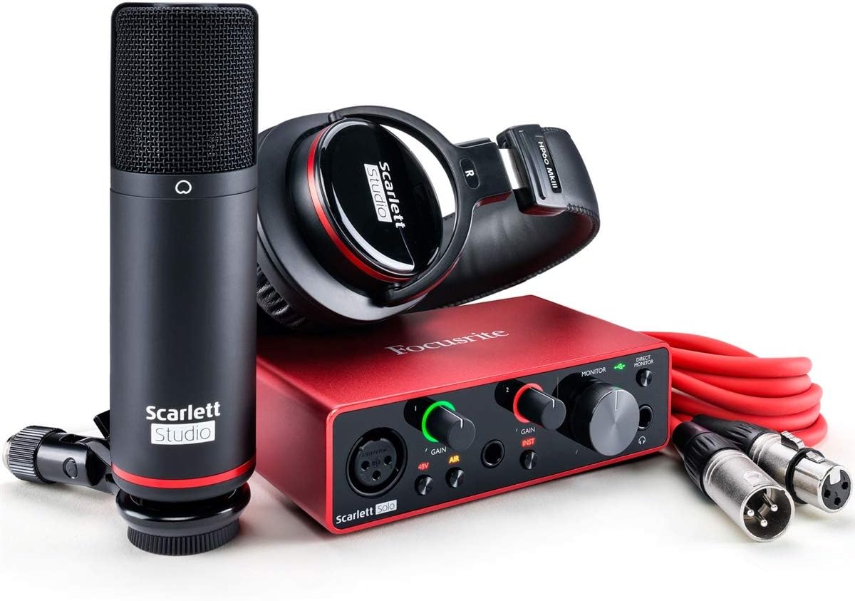 USB Audio Interface and Recording Bundle with Boom Microphone Stand, Microphone Cables and Pop Filter (5 Items) Q984072