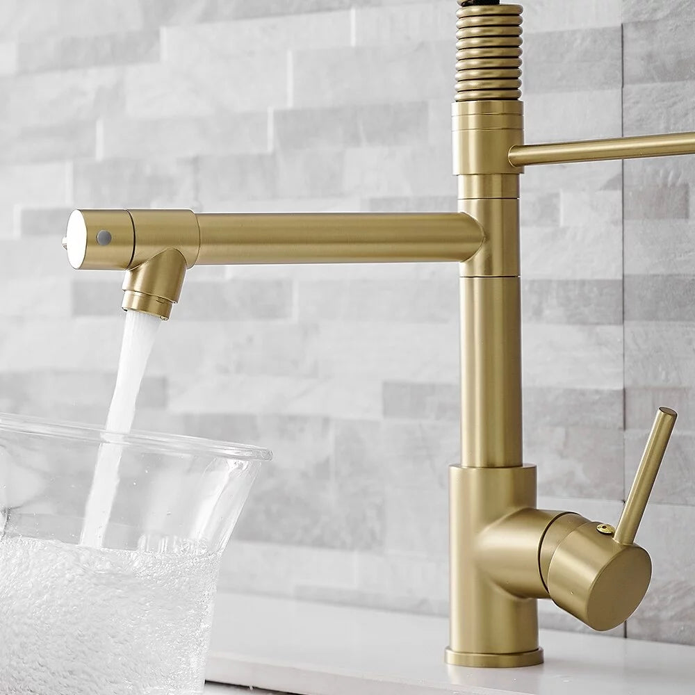 Brushed Gold Kitchen Faucet with Pull-Down Sprayer M459383