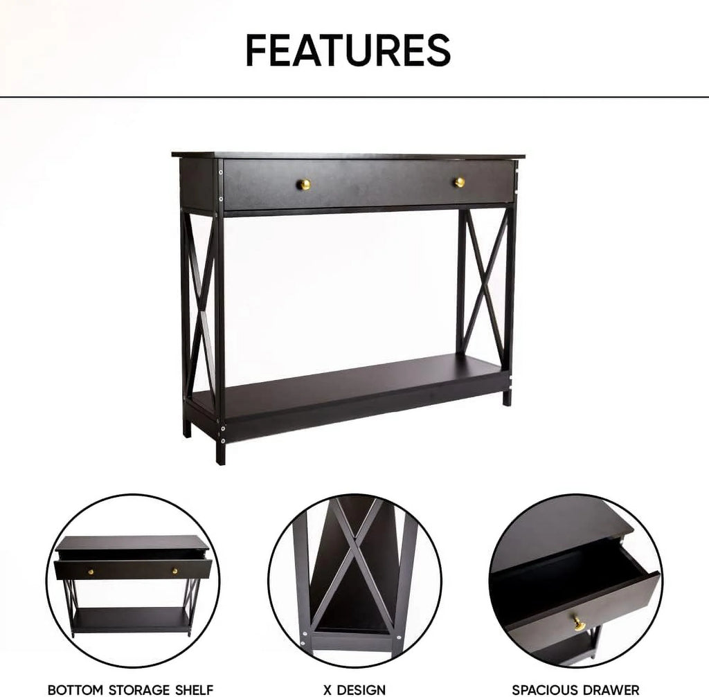 Narrow Wood Sofa Table with Drawer and Shelf J424436