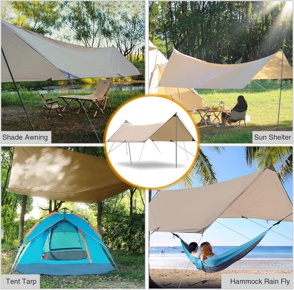 Camping Tent Tarp with Poles, 4-6 Person PU 3000mm Lightweight Awning Canopy Sun Shelter E293875