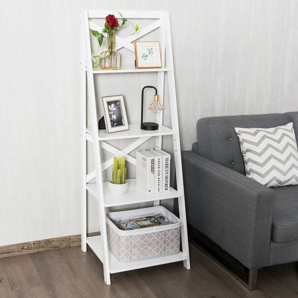 White 4-Tier Wood Display Storage Bookshelf K69438