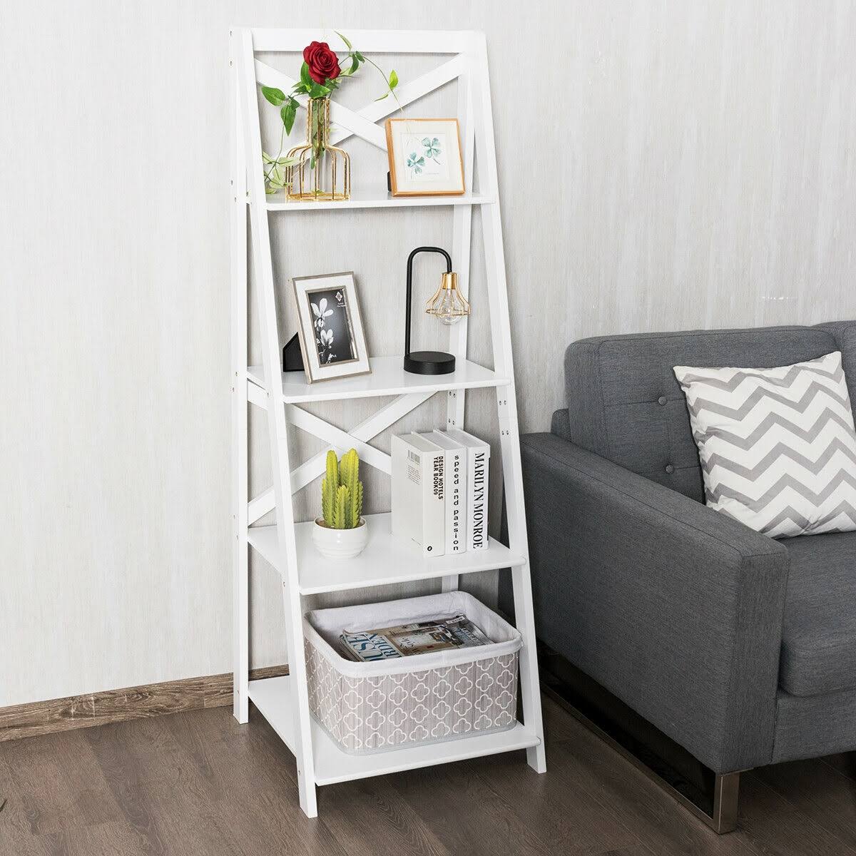 White 4-Tier Wood Display Storage Bookshelf K69438