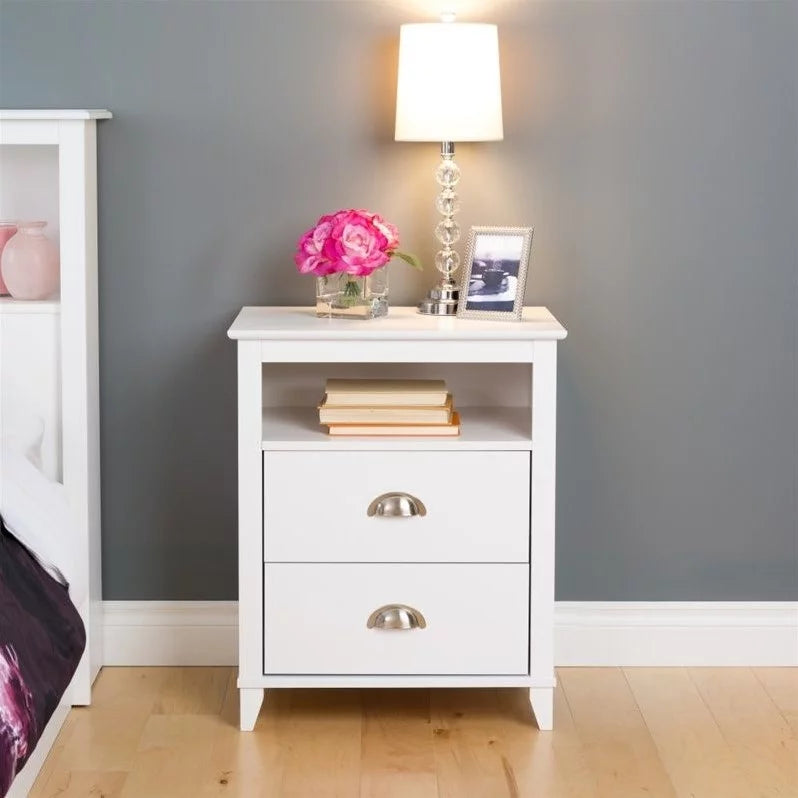 2 Piece White 2 Drawer Solid Wood Nightstand Set O381