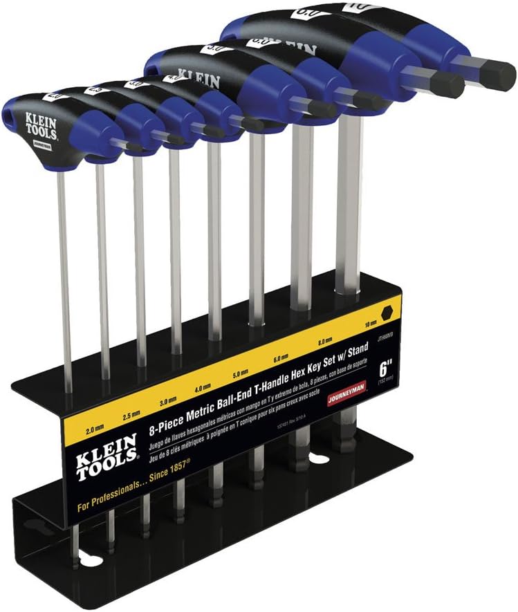 8-Piece Metric Ball End T-Handle Hex Key Allen Wrench Set with Stand I25470