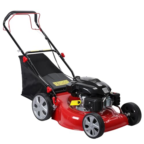 20-Inch Gas Push Lawn Mower, 141CC 4-Cycle Engine, Self Propelled, Side Discharge, High Rear Wheels, 7-Position Single Wheel Height Adjustment (Red) G212
