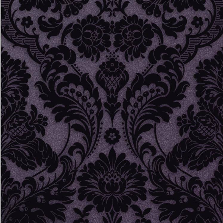 Gothic Damask Flock White Wallpaper I77030