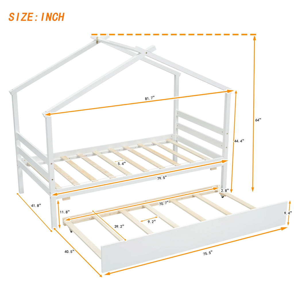 Twin Size White Bed Frame with Trundle C4154