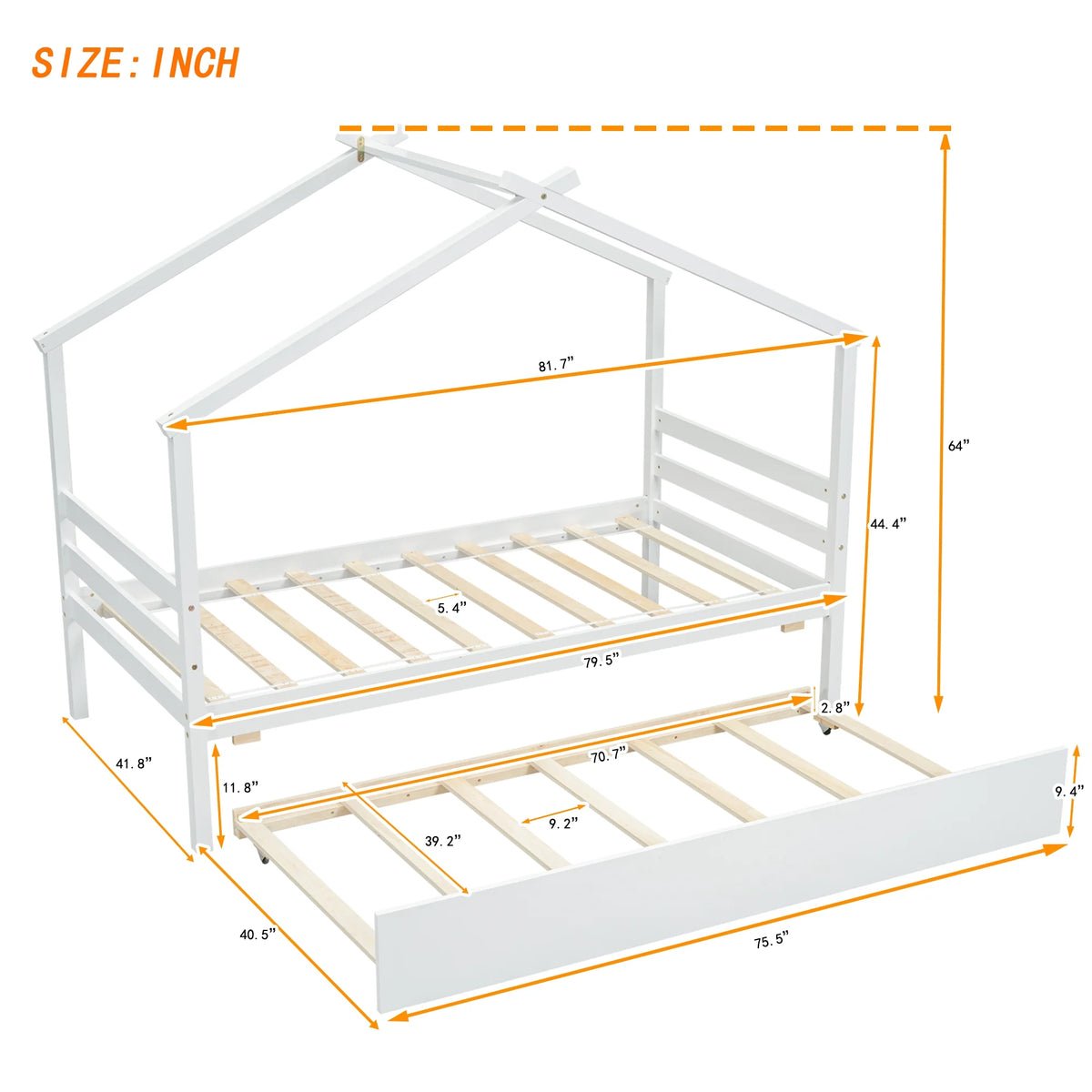 Twin Size White Bed Frame with Trundle C4154