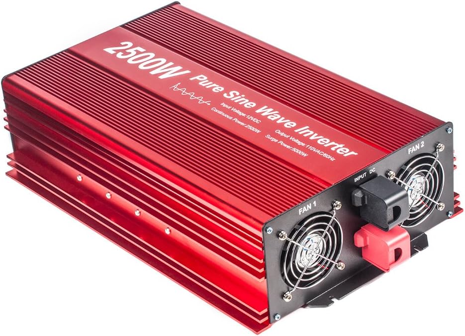 2500W Pure Sine Wave Inverter 12V to 120V AC with 2 AC Outlets, LCD Display, Heavy Duty Battery Cables X316394