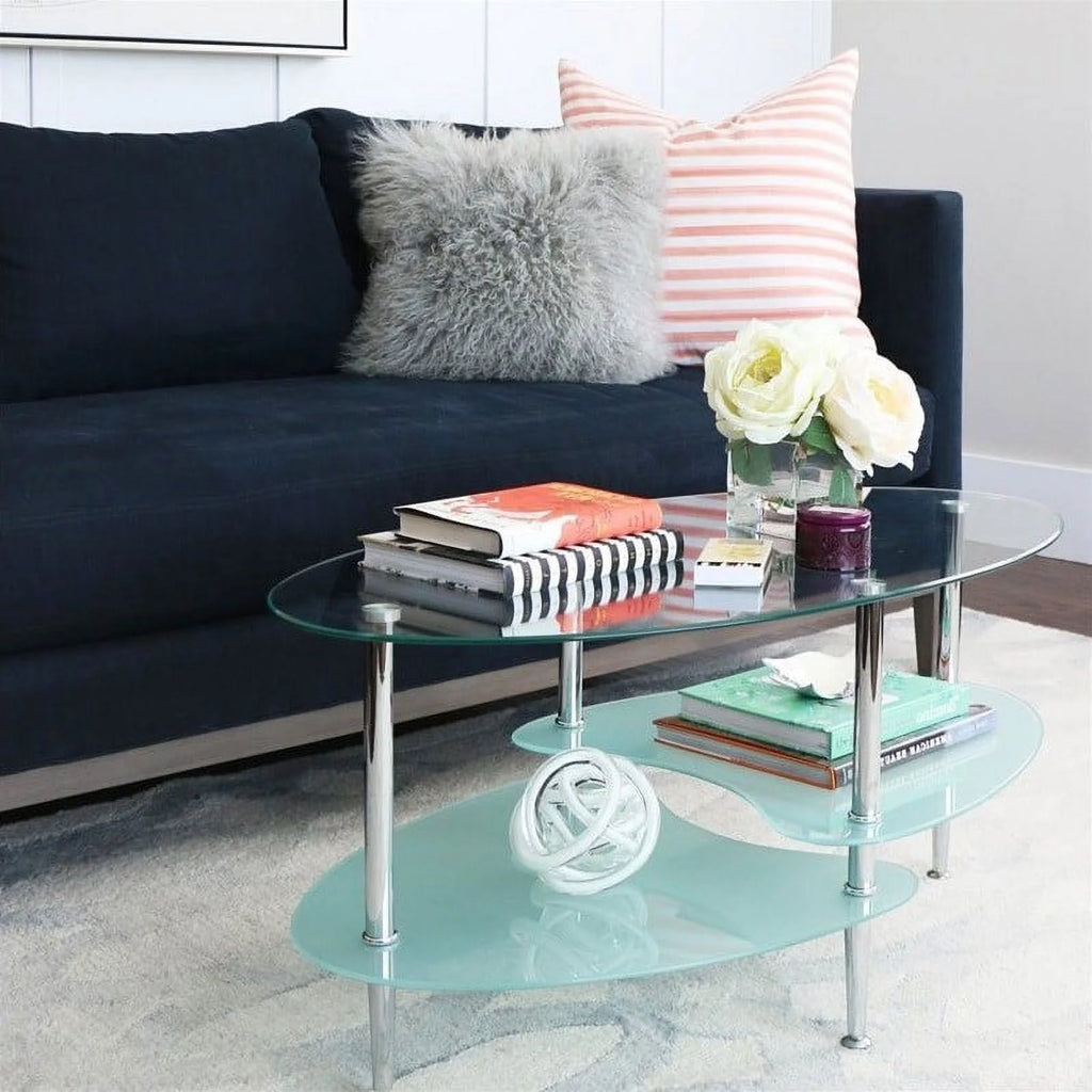 38" Dual Oval Glass Top Coffee Table O935