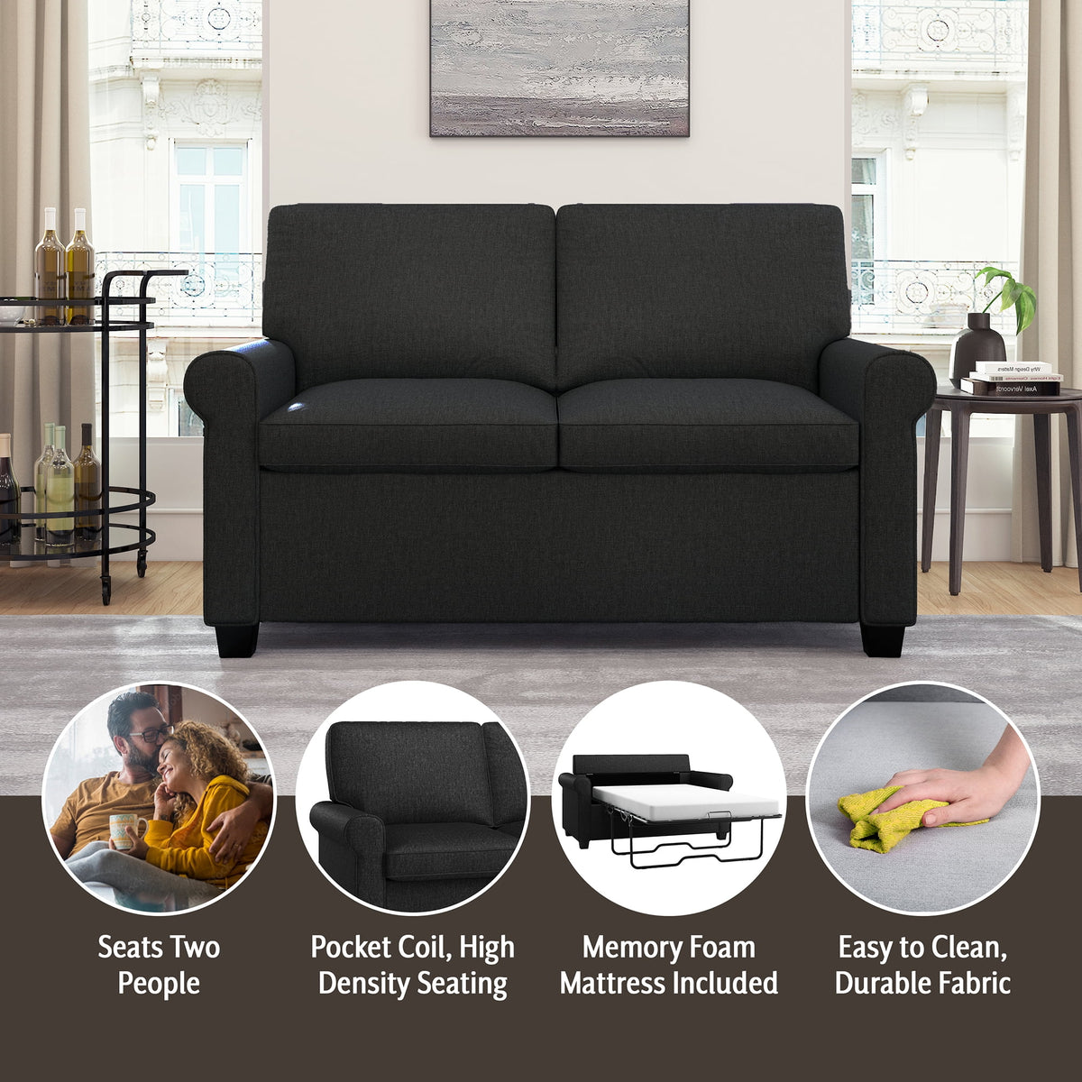 Black Twin Sleeper Loveseat T580