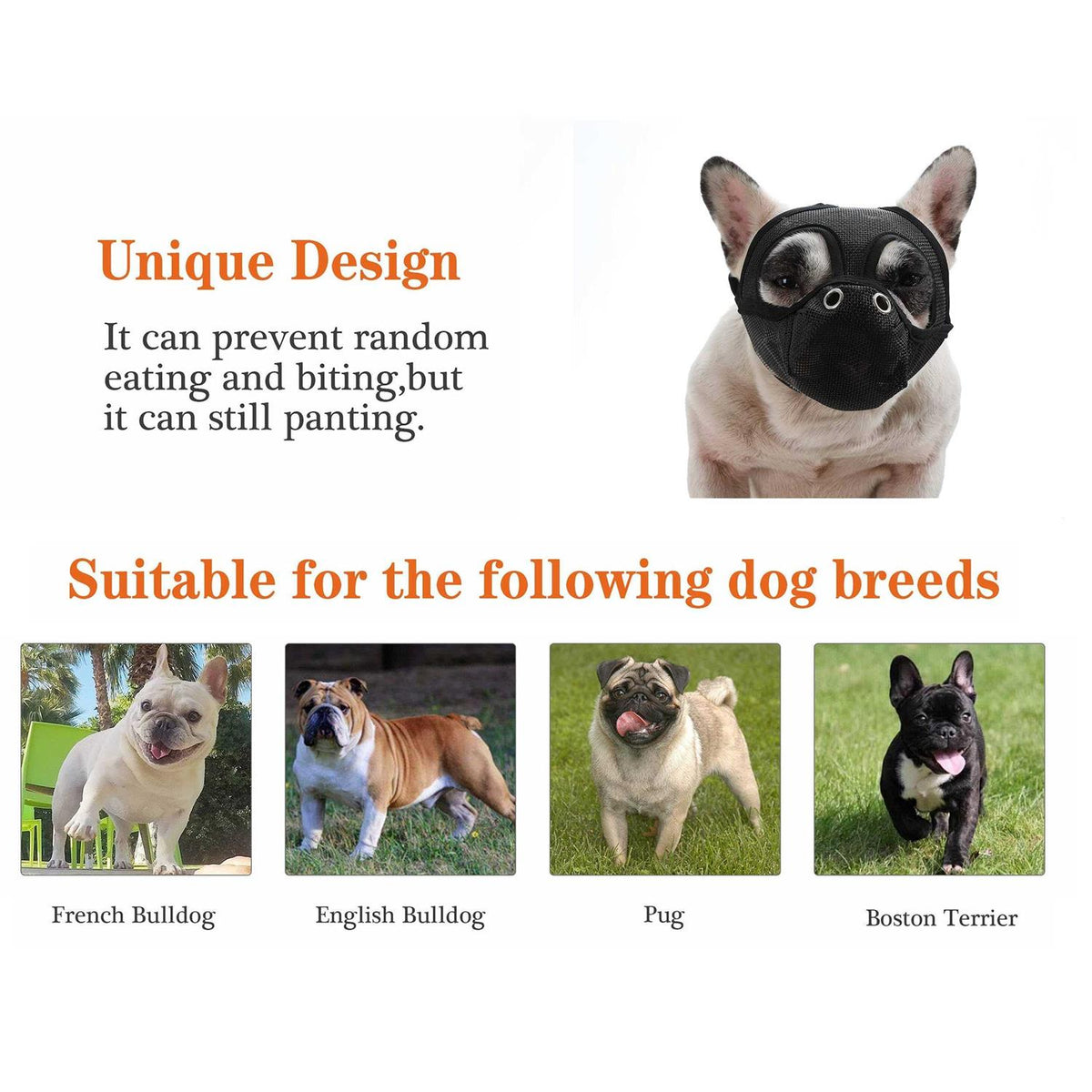 Short Snout Adjustable Breathable Mesh Dog Muzzle F43906