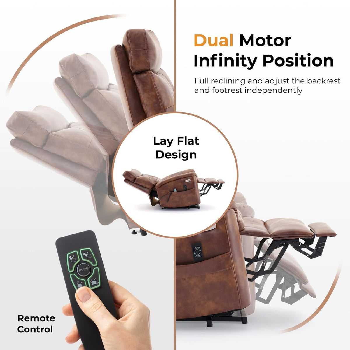 Caramel Leather Power Lift Recliner Chair with Heating and Massage Y707
