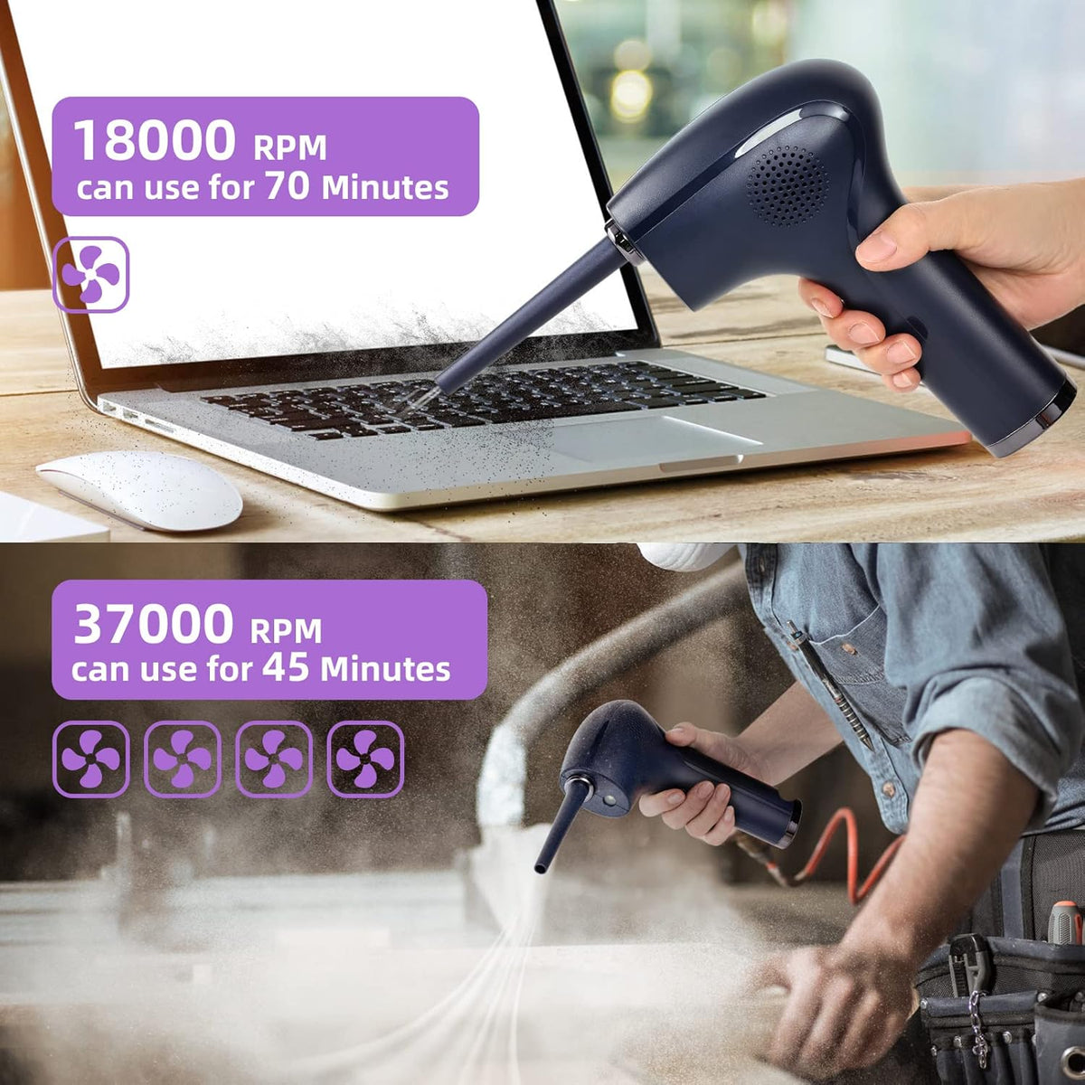 Cordless Electric Air Duster with LED Light, 37000 RPM, 6000 mAh, Pack of 2 G266760