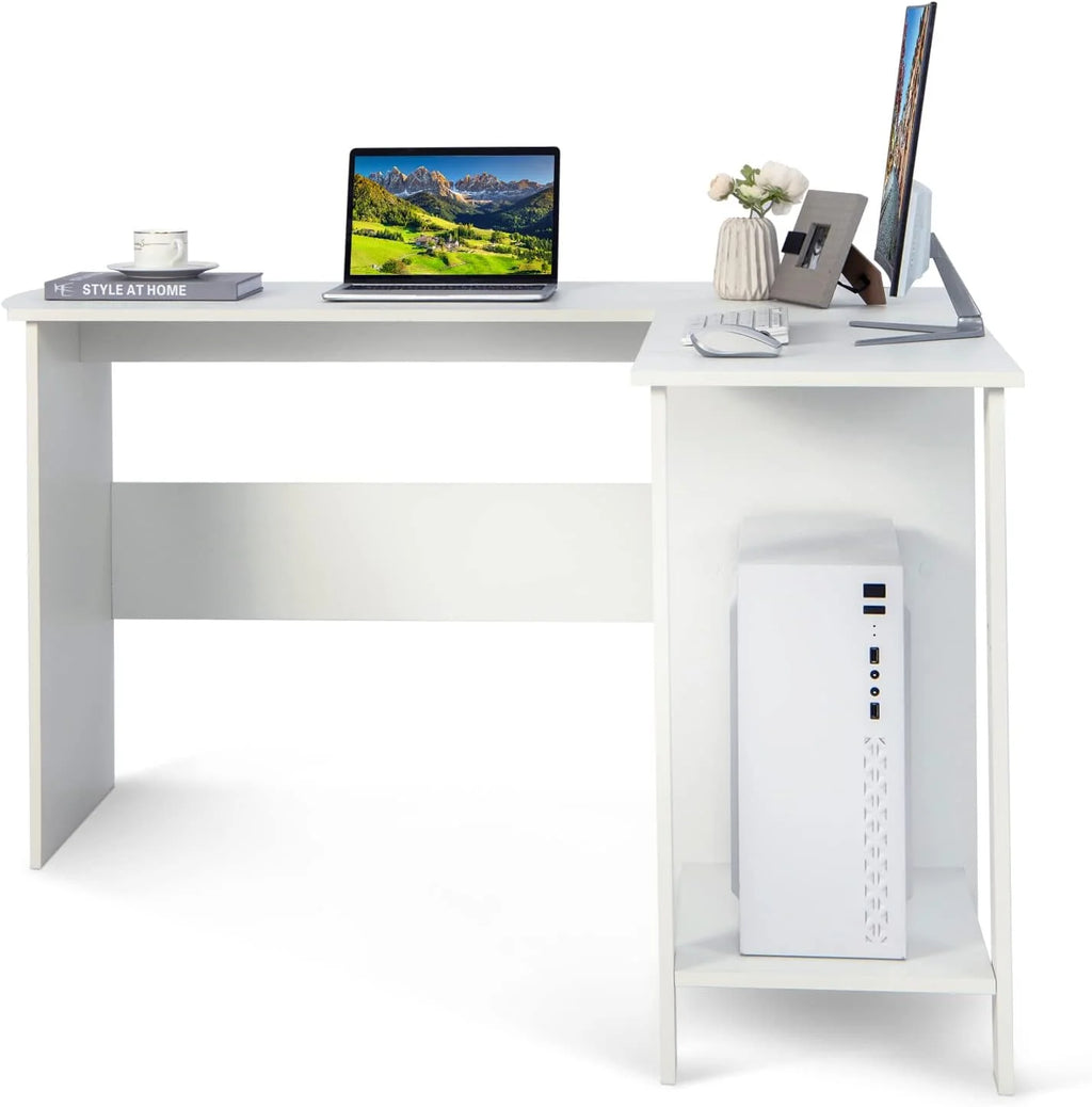 White L-Shaped Desk with Shelves X498