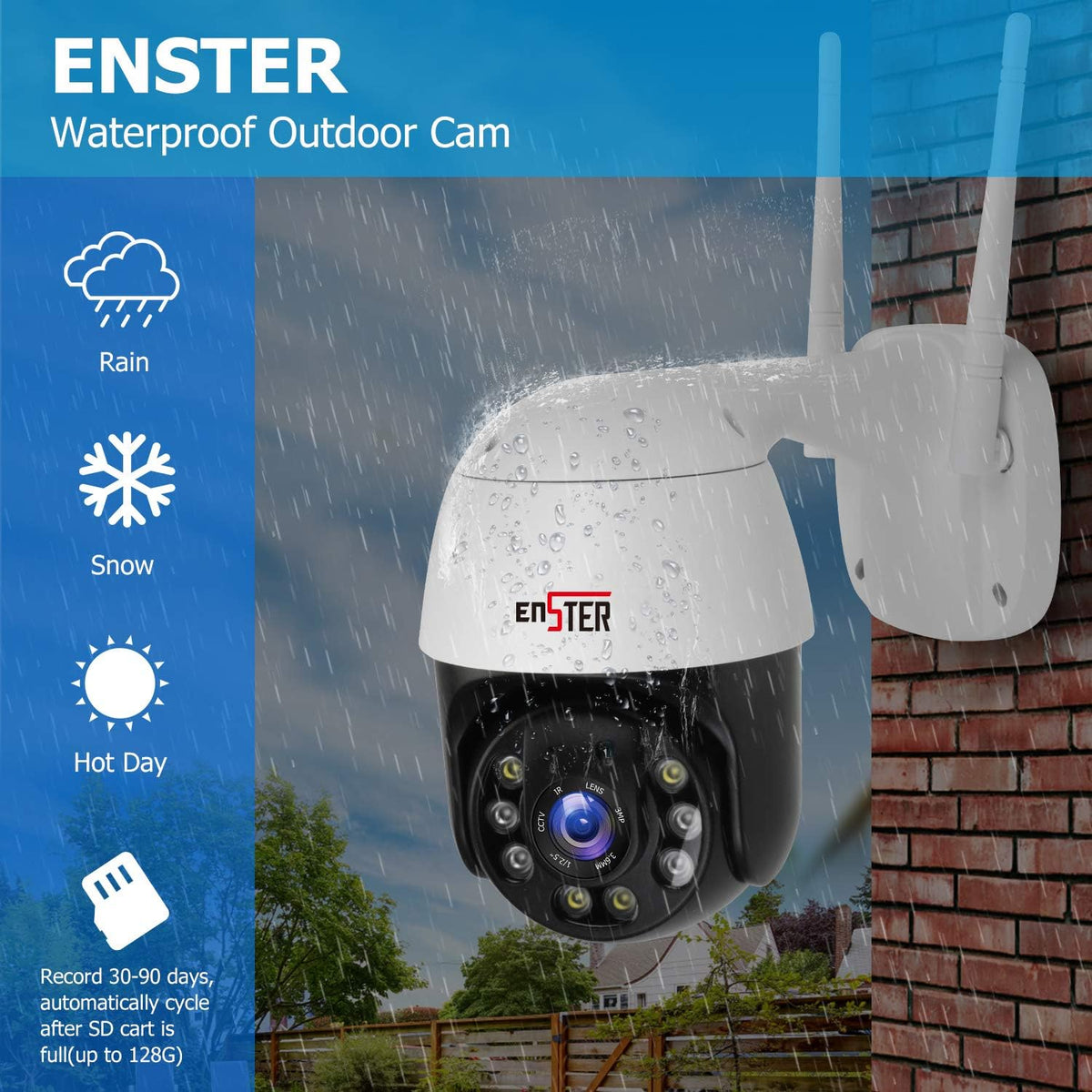 Outdoor Security Camera, 360° Panoramic PTZ WiFi Camera, 1080P Color Night Vision, Two-Way Audio J9106