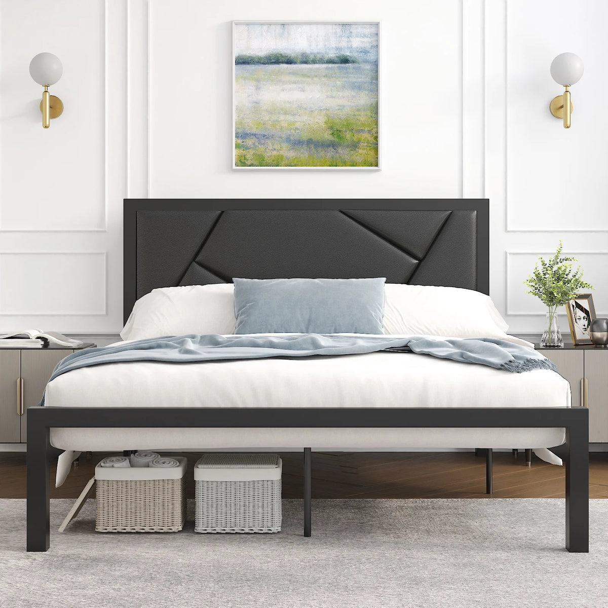 Twin Size Bed Frame with Leather Upholstered Headboard F63295