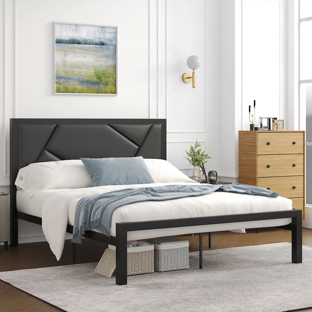 Twin Size Bed Frame with Leather Upholstered Headboard F63295
