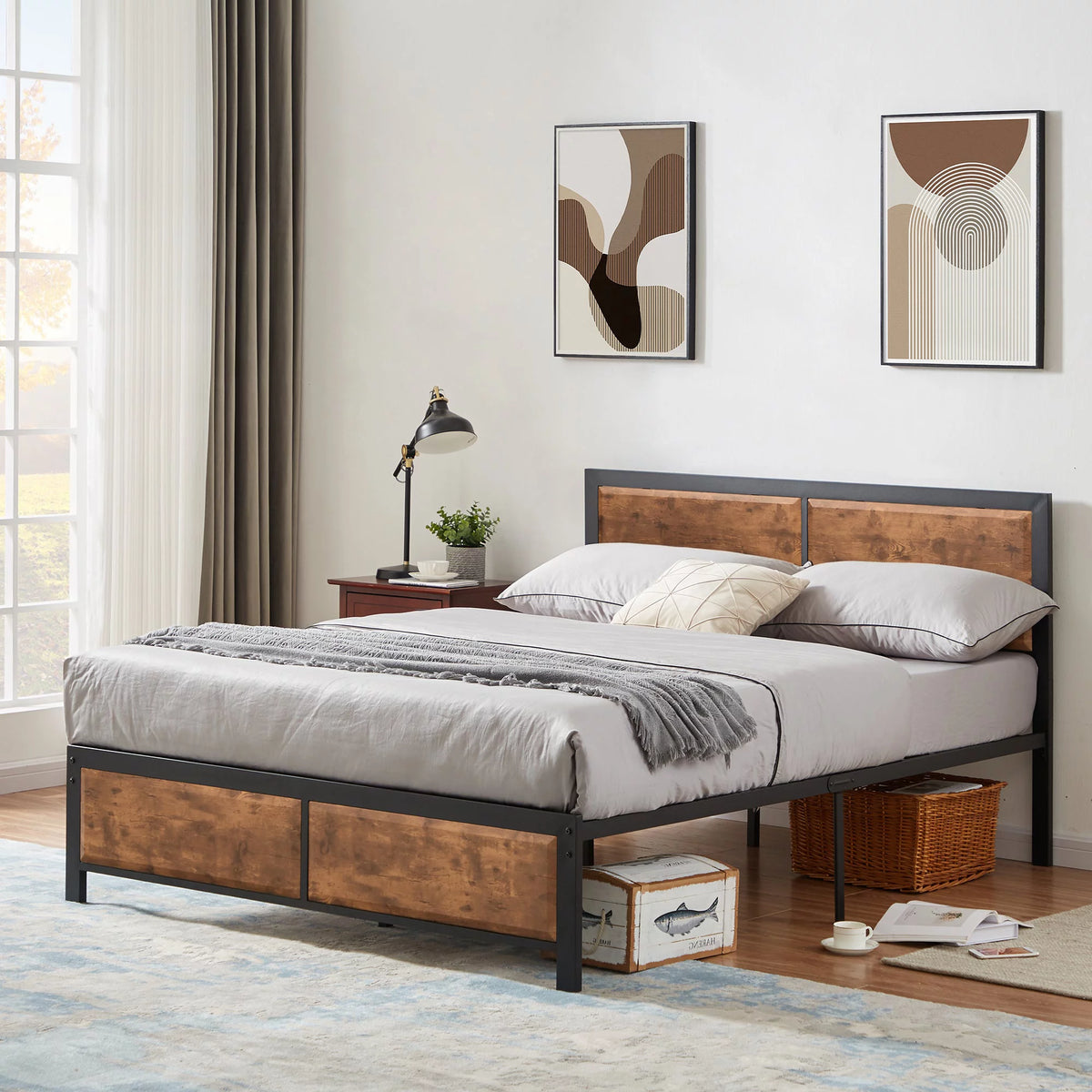 3-Piece Bedroom Set with Queen Size Bed Frame and Nightstands S606670