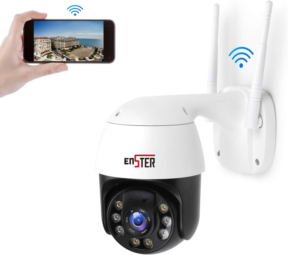 Outdoor Security Camera, 360° Panoramic PTZ WiFi Camera, 1080P Color Night Vision, Two-Way Audio J9106