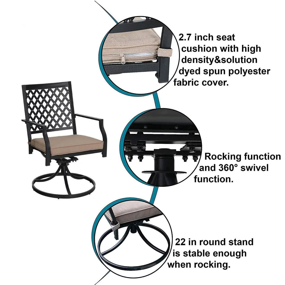 7 Piece Outdoor Patio Dining Set Swivel Chairs and Table W550