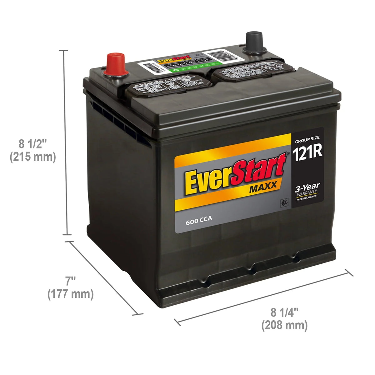 Lead Acid Automotive Battery, Group Size 121R 12 Volt, 600 CCA J68511