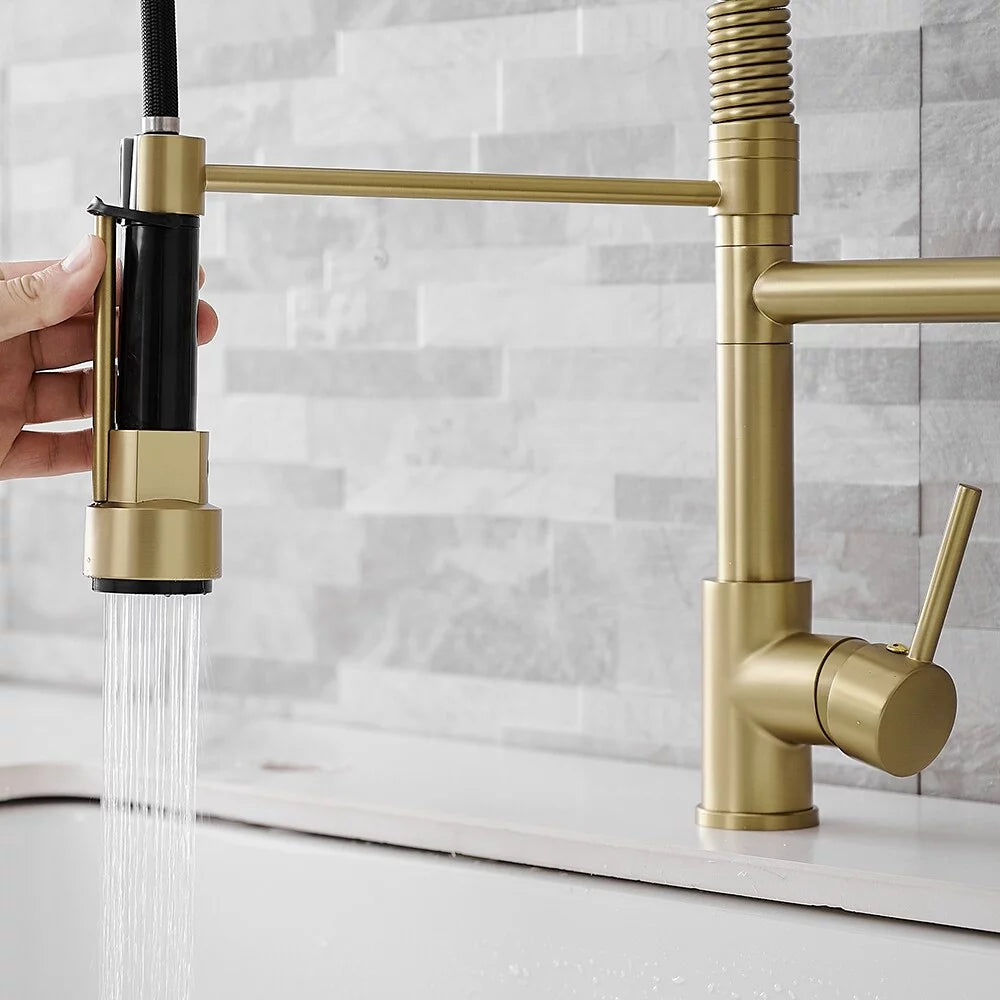 Brushed Gold Kitchen Faucet with Pull-Down Sprayer M459383