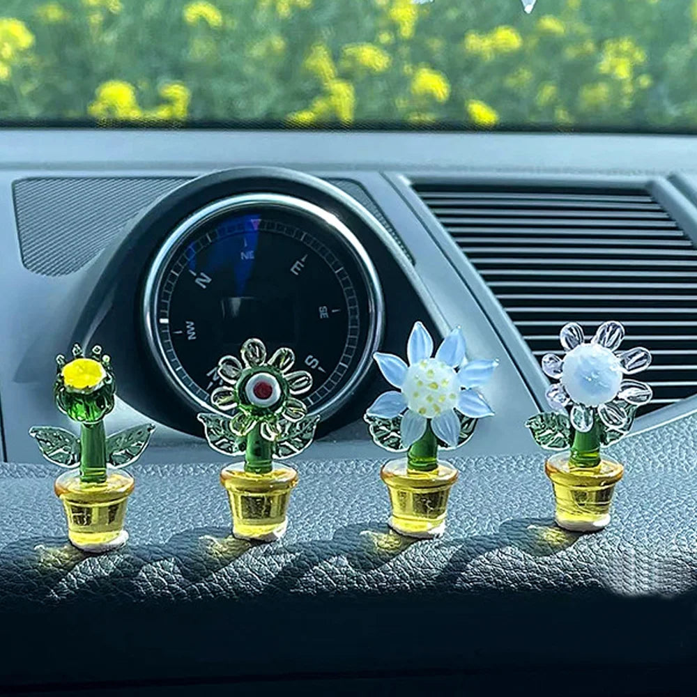 Handmade Blown Glass Cactus Figurines Desk Decorations P214