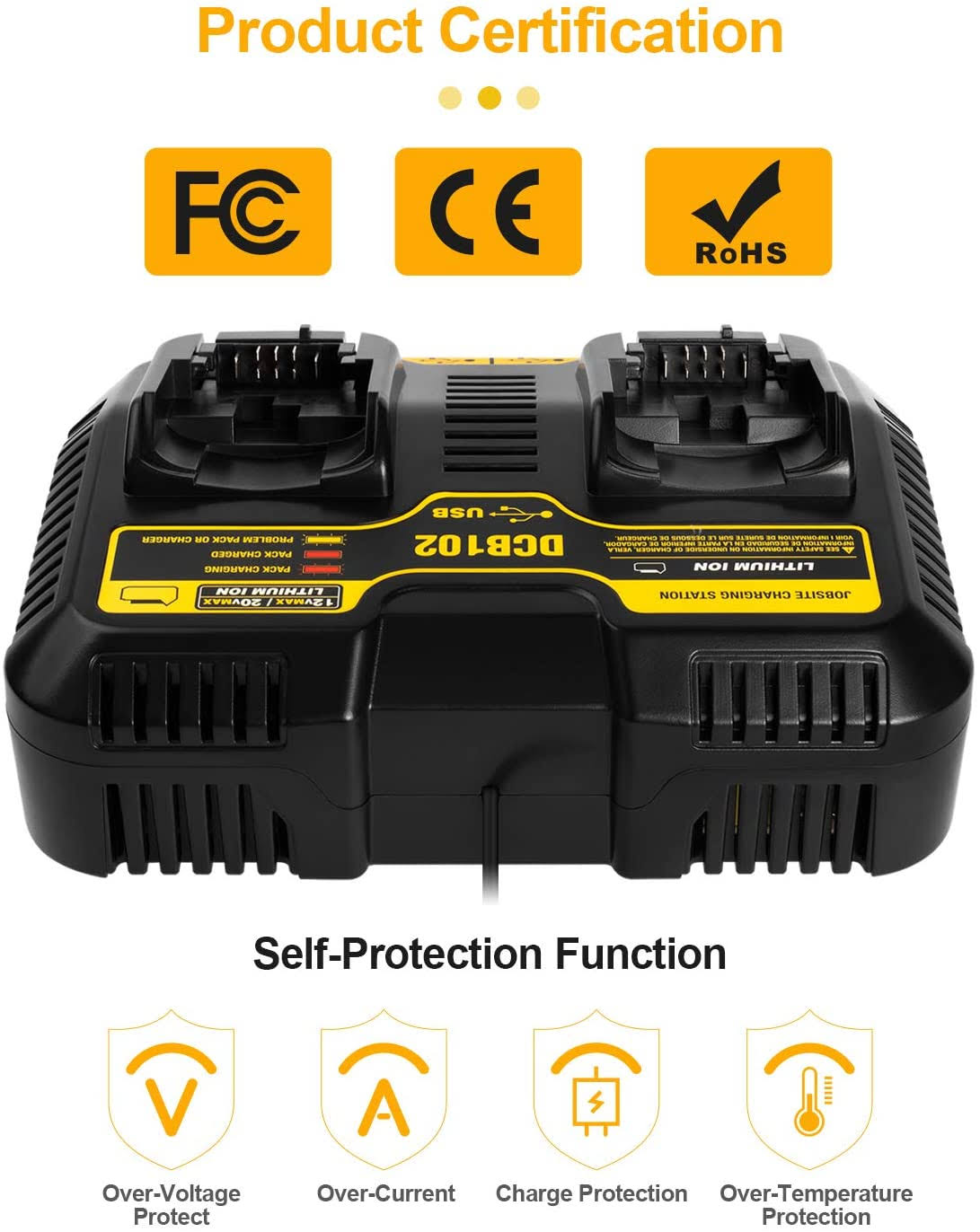 Replacement for DeWalt 12V-20V Max Li-Ion Battery Charger Dual Port Y687226