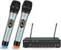 UHF Dual Channel Wireless Microphones with Bluetooth, Metal Cordless Handheld Dynamic Mics M160022