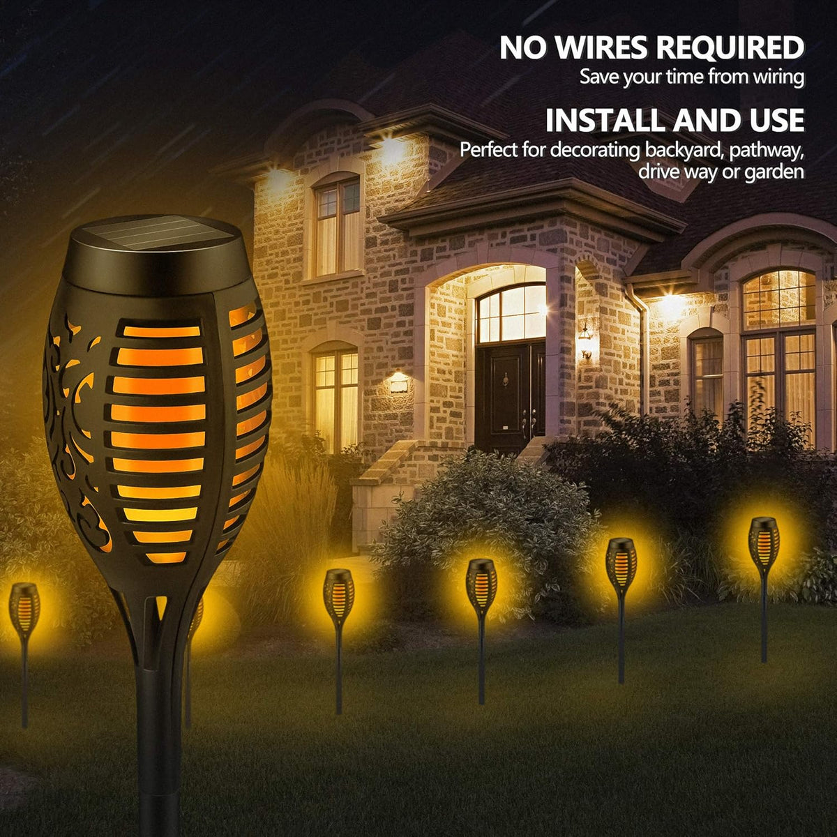 Solar Torch Lights Outdoor Garden Lawn Lights with Realistic Flickering Flames N587