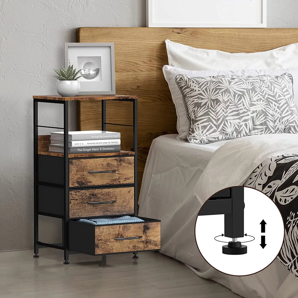 Brown 3 Drawer Wood Nightstand T301