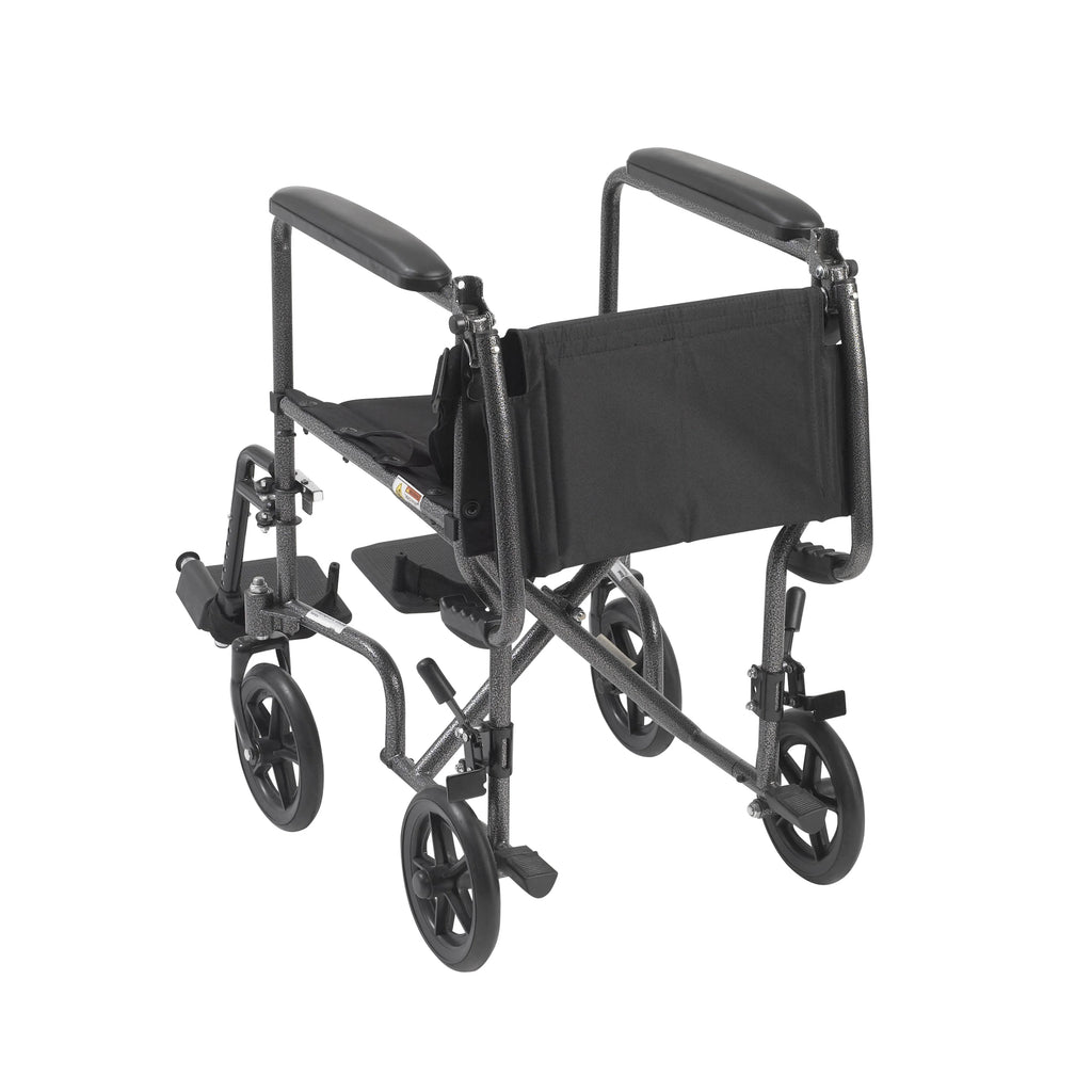 Lightweight Steel Transport Wheelchair, Fixed Full Arms, 19" Seat A3243