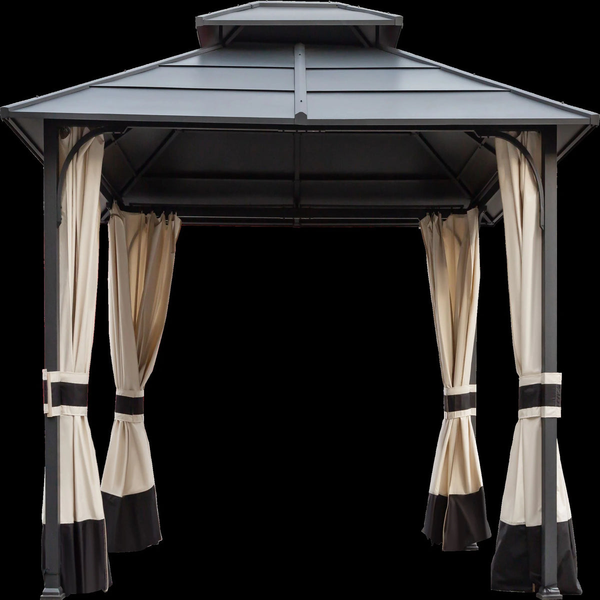 10x12ft Galvanized Steel Hard Top Outdoor Gazebo with Netting and Curtains W5413