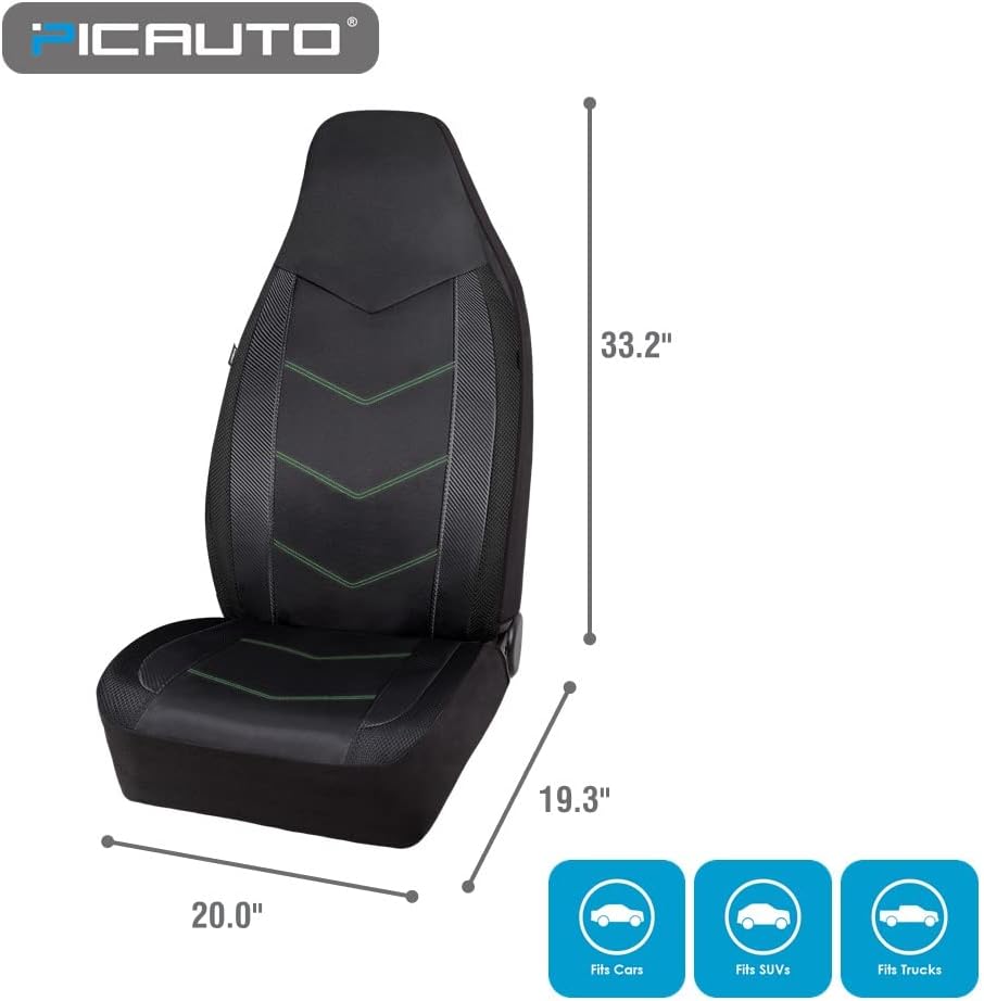 High Back Car Seat Covers Carbon Fiber Mesh Airbag Compatible 2PCS P3619