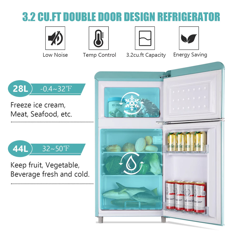 3.2 Cubic Feet Retro Dual Door Mini Fridge with Freezer G64201