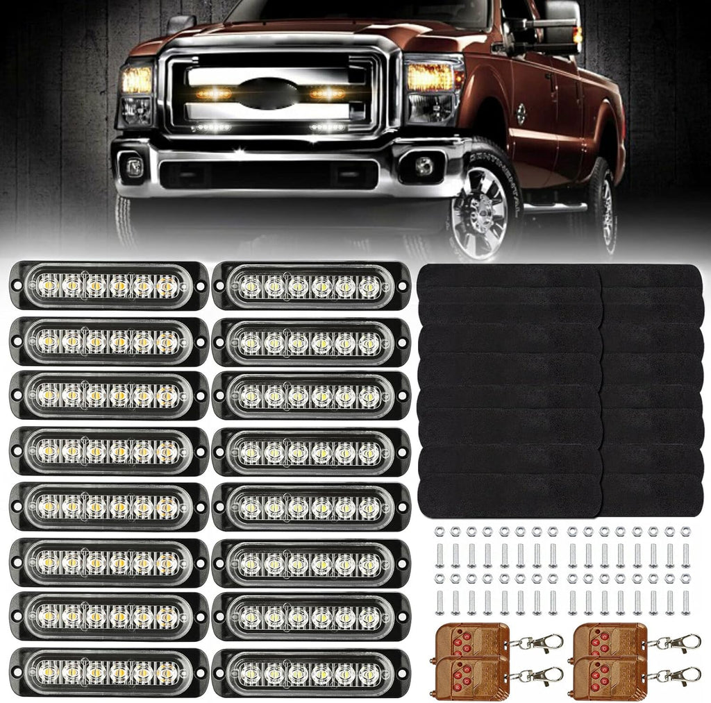 16Pcs LED Emergency Strobe Lights with Control Switch, Amber White, Pack of 2 N749