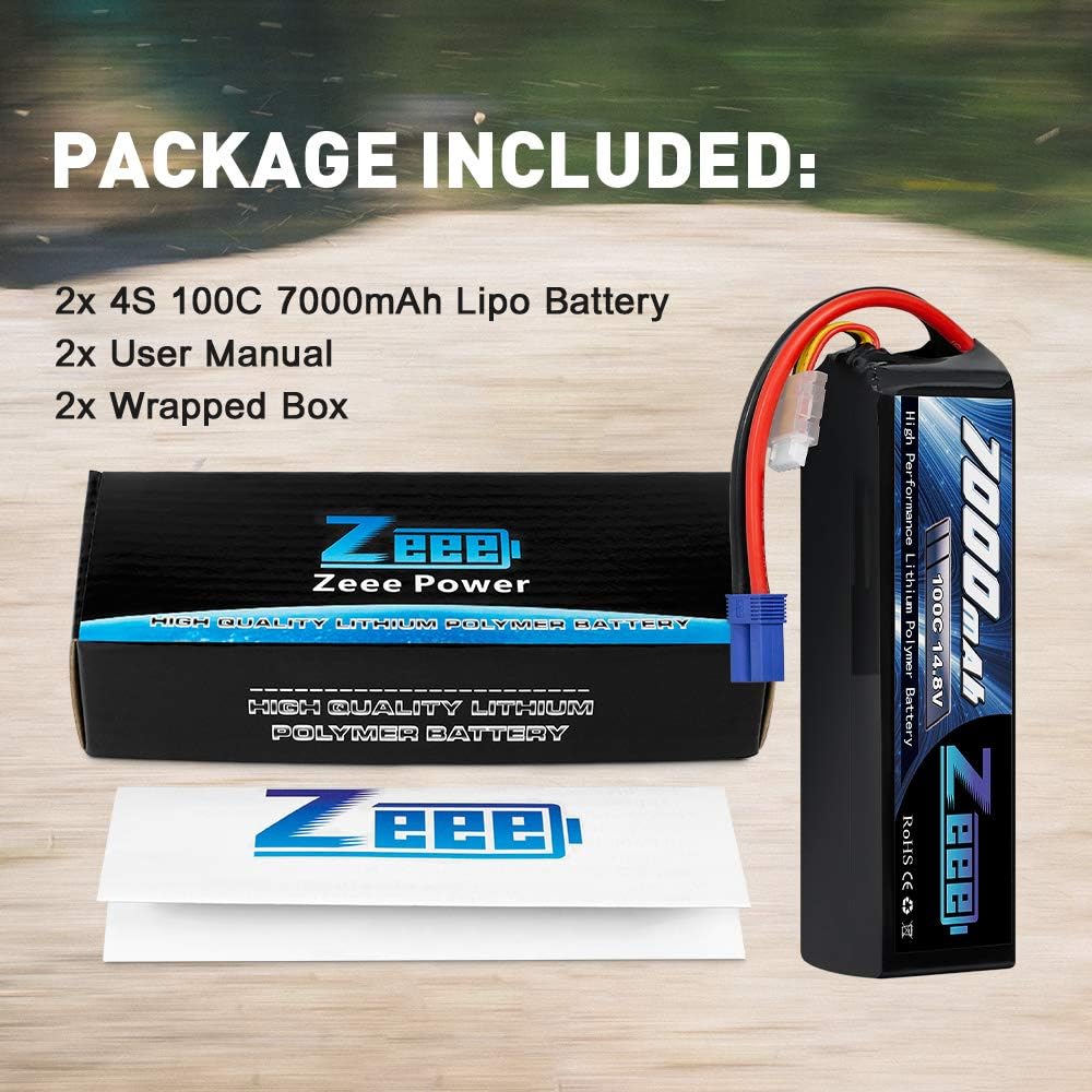 14.8V 4S 100C 7000mAh Lipo Battery with EC5 Connector 2 Pack V4420