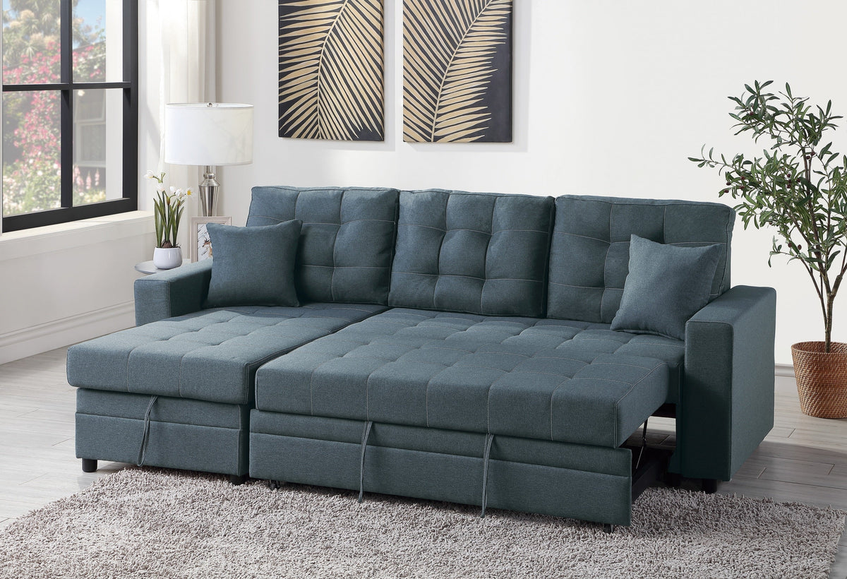 Blue Grey Convertible Sectional Sofa Chaise F55584