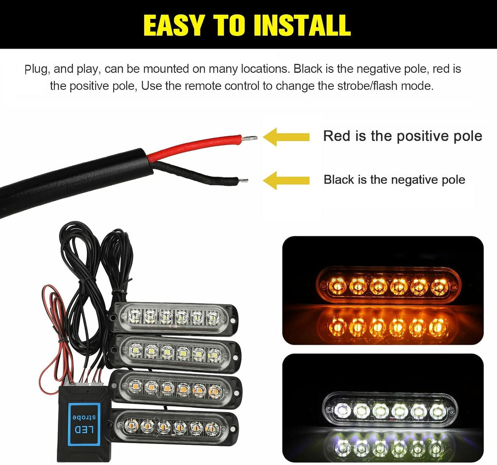 16Pcs LED Emergency Strobe Lights with Control Switch, Amber White, Pack of 2 N749