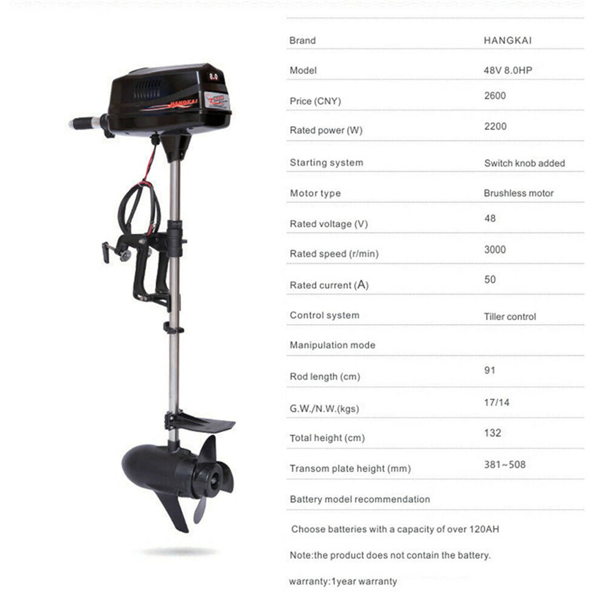 2.2KW Electric Outboard Motor Boat Engine S139