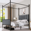 Queen Size Gray Metal Canopy Bed Frame with Headboard F1406
