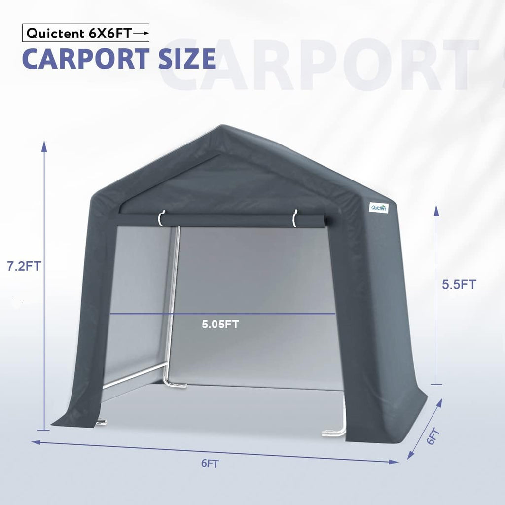 Gray 6x6 ft Portable Garage Shelter Outdoor Storage Shed Car Canopy Carport I60759