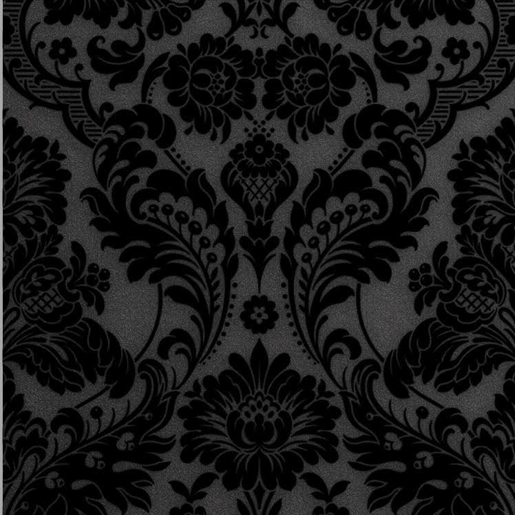 Gothic Damask Flock White Wallpaper I77030